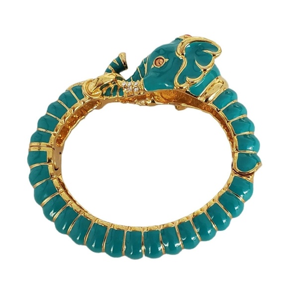Rare Kenneth Jay Lane Raj Teal Elephant Clamper Bracelet
, EUC - Picture 8 of 16